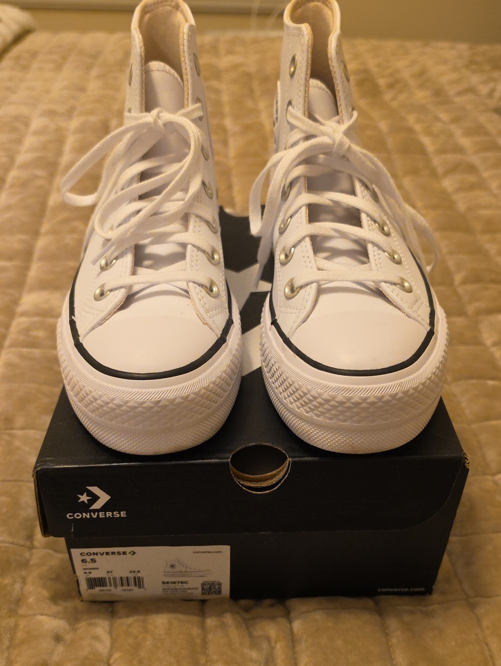 Converse White High-Top Platform Sneakers with Black Trim